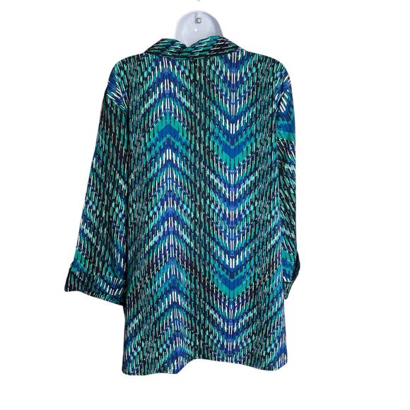 Catherines Women's Green Blue Chevron Button Front Blouse Size 2X‎ Career Flowy - Picture 2 of 12